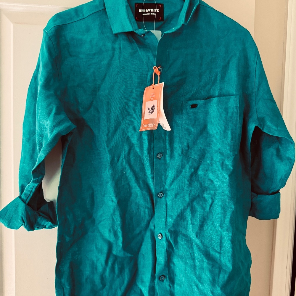 Linen full sleeve green shirt